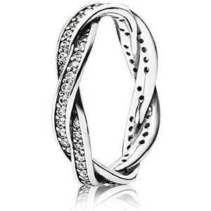 Pandora Timeless gevlochten pavé zilveren ring met zirkoniasteentjes, 54