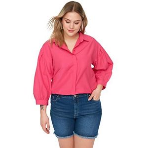 Trendyol Vrouw Plus Size Relaxed fit Basic Shirt Kraag Geweven Plus Size Shirt, Fuchsia, 42, Fuchsia, 68 NL