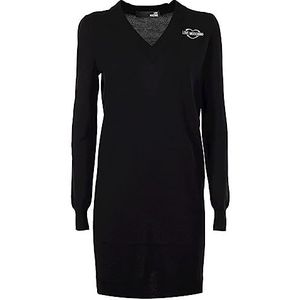 Love Moschino Damesjurk met lange mouwen en borduursel met Slight Puff en L hartje, zwart, 40