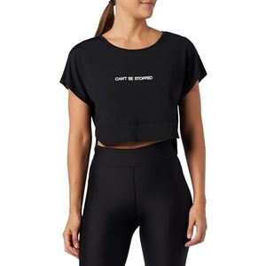 Koton Dames Asymmetrisch Bedrukt Crop Sport T-Shirt, zwart (999), XS