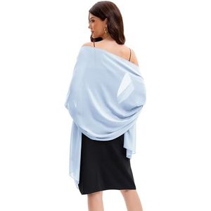 Baoqiya Women's Shawls and Wraps for Evening Dress Chiffon Shawl Soft Elegant Silky Pashmina Wedding Bridal Scarf(Sky blue, 79""×19"")