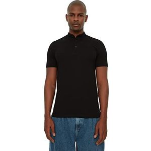 Trendyol Heren Zwarte Mens Slim Fit 100% Katoen Richterkraag Korte Mouw Kraag T-Shirt Polo Shirt Zwart, Medium