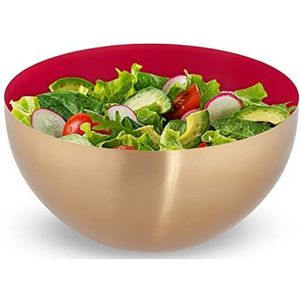 Relaxdays saladeschaal, rvs, 3,5 liter, ronde metalen schaal, om te bakken of serveren, Ø 25cm, rood/goud