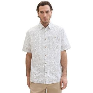 TOM TAILOR Herenhemd, 34729 - White Outline Palm Leaf Design, M