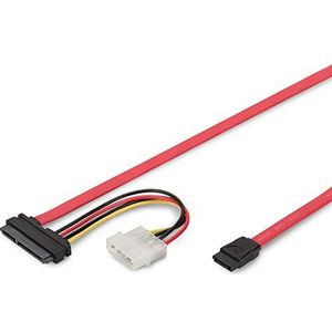 DIGITUS SATA III aansluitkabel - SATA 22pin - L-type + voedingsaansluiting vrouwelijk - Molex - SATA 3 - 0,5m - geschikt voor HDD's, SSD's of optische drives - rood