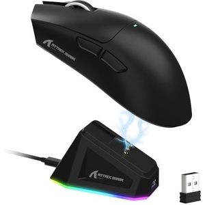 LexonElec x ATTACK SHARK X11 Draadloze Gamingmuis met RGB Magnetisch Oplaaddock, PixArt PAW3311-sensor, Ultralichte 59g Tri-mode Gamingmuis, Bedraad/2,4 G/BT, 22K DPI voor PC/Mac-Black