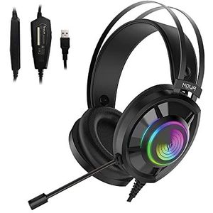 Noua Echo Gaming hoofdtelefoon USB Rainbow Over-Ear met 50 mm driver, gaming hoofdtelefoon surround 7.1 met flexibele microfoon headset voor pc, Mac, laptop
