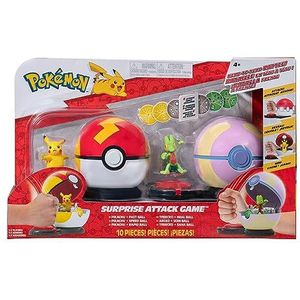 Pokemon Surprise Attack Game - 5 cm Pikachu met snelle bal en 5 cm Treecko met Heal Ball plus zes Attack Discs
