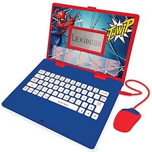 LEXIBOOK JC598SPi2 Spider-Man-educatieve en tweetalige laptop Spaans/Engels-speelgoed voor kinderen (jongens en meisjes) 124 activiteiten, rood/blauw, 24 x 18 x 3,6 inch