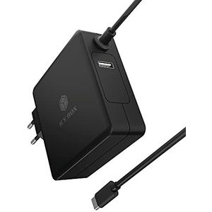 ICY BOX 90W USB-C voeding voor laptops, tablets en smartphones, beschermingsfunctie, Power Delivery 3.0, 1,8 m kabel, zwart, 60772