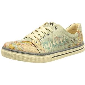 DOGO Femme Cuir Vegan Bleu Baskets - Chaussures de Marche Confortables et Décontractées Faites à la Main, Explore Motif