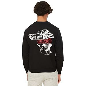 Trendyol Heren Black Male Regular Fit Printed Sweatshirt, XL