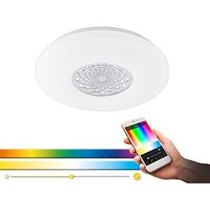 EGLO Connect Capasso-C Smart Home led-plafondlamp, wandlamp met patroon, materiaal: staal, kunststof. Kleur: wit, chroom. Diameter: 34 cm. Dimbaar. Wittinten en kleuren instelbaar, wandlamp
