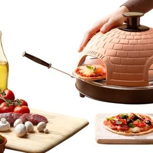 Emerio Pizzaoven, pizzaoven het origineel, handgemaakte terracotta kleikap, gepatenteerd design, voor mini-pizza, echt familieplezier voor 4 personen, PO-115985