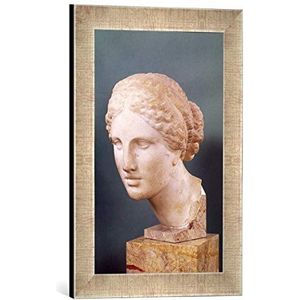 Ingelijste afbeelding van Greek School ""The Kauffmann Head, Head of Aphrodite, copy of the Aphrodite of Cnidus by Praxiteles (fl.375-40 BC) c.150 BC"", kunstdruk in hoogwaardige handgemaakte fotolijst,