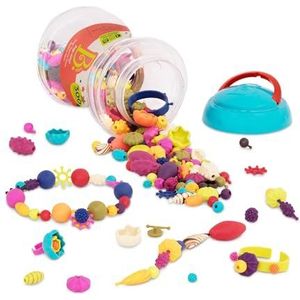 Battat BX1254Z,B. Toys Pop ArTy Knutselset voor kinderen, 300 stuks, knutselen, kleurrijke kralen om in elkaar te steken, kindersieraden, doe-het-zelf-speelgoed vanaf 4 jaar,veelkleurig