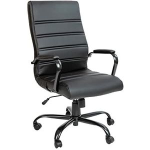 Flash Furniture Whitney Bureaustoel met hoge rugleuning - zwart leerzachte Executive draaibare bureaustoel met zwart frame - draaibare armleuning stoel