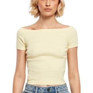 Urban Classics Dames T-shirt Dames Off Shoulder Rib Tee, bovendeel voor vrouwen met korte snit en vrije schouders in vele kleuren, maten XS - 5XL, Softyellow, 5XL