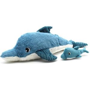 LES DÉGLINGOS - PTITPOTOS - Tofou Le Dauphin Mom Baby - Zacht pluche dier - Ideaal cadeau voor geboorte - Blauw - 54 cm