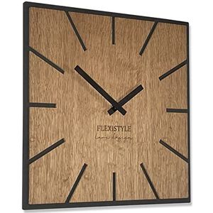 FLEXISTYLE Moderne vierkante grote wandklok hout ECO 40cm, stille houtlook, eiken, woonkamer, slaapkamer, Made in EU (Exact 40 cm)