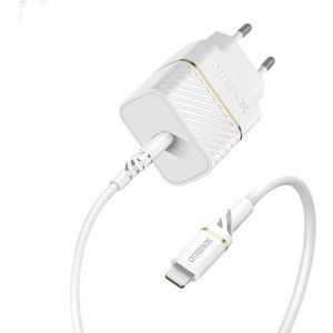 OtterBox USB-C PD EU Wandoplader 20W en versterkte kabelconnector USB-C naar Lightning Cable, MFi Certified, snellaadbundel voor iPhone en iPad, getest op vallen, robuust, ultraduurzaam, Wit