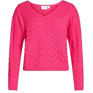 Vila Dames VICHAO V-hals L/S kabel gebreide top/SU-NOOS gebreide poncho, Pink Yarrow, XXL, Pink Yarrow, XXL