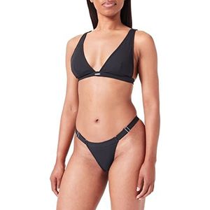 Emporio Armani Swimwear Dames Emporio Armani Ribbed Lycra Sailing Triangle and T-Brazilian Bikini Set, Zwart, XL, zwart, XL
