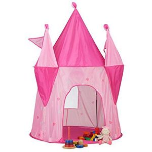 Relaxdays Prinses kasteel, meisjesspeeltent, roze speelhuis, leeftijd 3 en hoger, H x B x D: 150 x 100 x 100 cm, roze