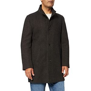 bugatti Klassieke wollen herenmantel met opstaande kraag in een comfortabele pasvorm, bruin, 52