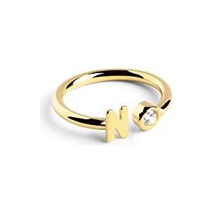 SINGULARU - Gepersonaliseerde letter-diamanten ring van goud - verstelbare ring - 925 sterling zilver met 18 karaat verguld - eenheidsmaat - sieraden voor dames - gemaakt in Spanje, Ajustable,