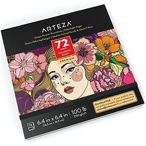ARTEZA Kleurboek voor volwassenen [17 x 17 cm, 72 vellen] Portretontwerpen, kalmerend en stressverlichtend kleurboek voor volwassenen met 50 verschillende eenzijdige afbeeldingen