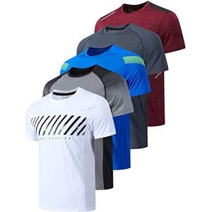 Liberty Imports Athletisch T-shirt met korte mouwen, ronde hals, wit/grijs/blauw/antraciet/bruin, 3XL (set van 5) voor heren, wit/grijs/blauw/antraciet/bruin, 3XL