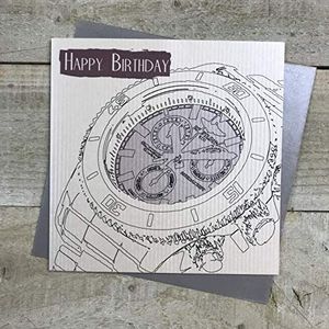 Witte Katoenen Kaarten Gelukkig Heren Verjaardagskaart (Horloge Design)