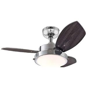 Westinghouse Lighting 78762 Plafondventilator, 76 cm, met enkele lamp en drie vleugels, uitvoering in chroom met opaalmelkglas