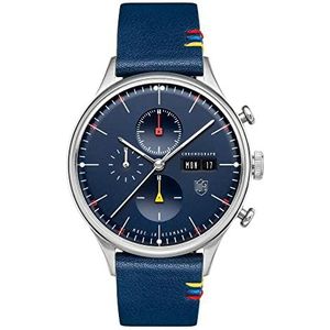 DuFa Heren analoog kwarts horloge met lederen armband DF-9021-0D, blauw
