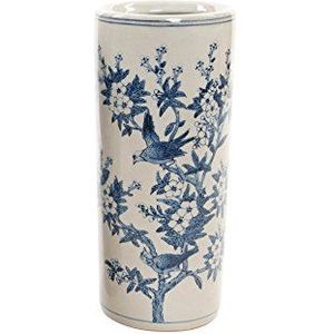 DRW Paraplu, porselein, wit en blauw, met bloemen en vlinders, 19,5 x 19,5 x 45 cm