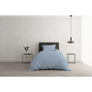 Italian Bed Linen Dekbedovertrek Set ""Natural Doubleface effen kleur tas laken en kussensloop, lichtblauw/lichtgrijs, eenpersoons