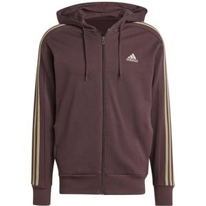 adidas Heren Essentials French Terry 3-Stripes Full-Zip Hoodie, Shadow Brown F23, XS