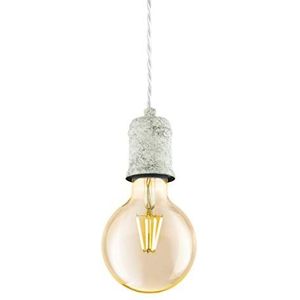 EGLO Yorth Hanglamp, 1-lichts snoerpendel, vintage, industrieel, hanglamp van staal in wit gekalkt, kabel in grijs, eettafellamp, woonkamerlamp hangend met E27-fitting
