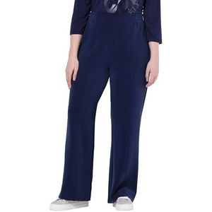 Ulla Popken Dames jerseybroek met biezen, casual broek, marineblauw, 32W / 32L