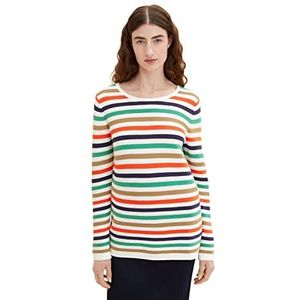 TOM TAILOR Dames Gebreide trui van biologisch katoen 1016350, 31603 - Navy Green Multicolor Stripe, XXS