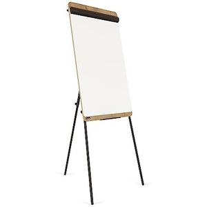 Rocada Flipchart, driepstandaard, whiteboard met standaard en houten frame, in hoogte verstelbaar driepootstatief, flipchart, droog afwisbaar en magnetisch, 69 x 115 cm, wit