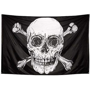 Boland 74110 - Vaandel Pirat, afmetingen 200 x 330 cm, polyester, doodshoofd, vlag, banner, wanddecoratie, hangdecoratie, kinderverjaardag, themafeest, carnaval, Halloween