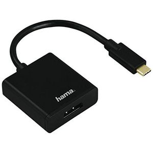 Hama USB-C adapter naar DisplayPort (aansluiting van apparaten met USB 3.1 Type-C en Thunderbolt 3 naar DisplayPort 1.2 monitoren/TV/beamer, Ultra HD, 4K, vergulde stekker) zwart