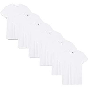 Lower East Heren T-shirt met V-hals, gemaakt van 100% katoen, Wit, set van 5, M