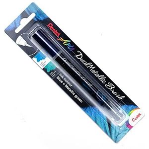 Pentel XGFH-DDX Dual Metallic Brush - penseelstift gevuld met afhankelijk van de papierkleur, veranderende glitterinkt, nylonvezels, fijne tot brede lijn, groen/metallic blauw, 1 stuk op blisterkaart