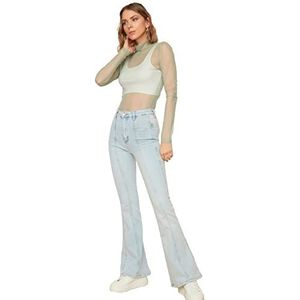 Trendyol Lichte kleur geblokkeerde hoge taille flare jeans voor dames, Blauw, 68