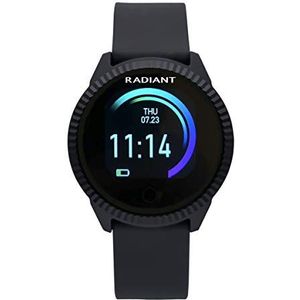 Radiant Smartwatch, collectie Vijfde Avenda, zwart, met geribbelde lunette en zwarte siliconen band, IP68, 42 mm, RAS20301., Zwart, strepen