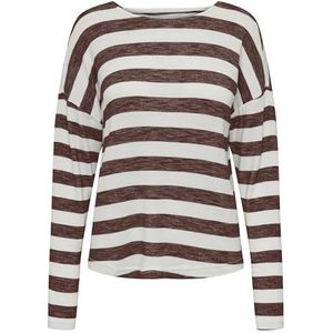 ONLY Dames Onllira L/S String Top JRS shirt met lange mouwen, Chestnut/Stripes: cloud dancer, S