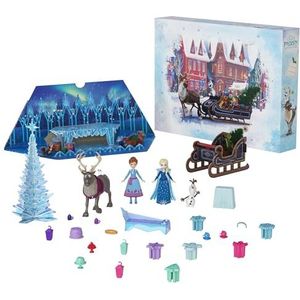 Mattel Mattel Disney Frozen Anna en Elsa kleine poppen adventskalender met 2 vrienden, vormbaar zand en 24 speelstukken, geïnspireerd op Olaf's Frozen Adventure, HWX20